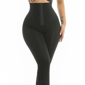 Solid Color High Waist Body Shaper Yoga Leggings Adjustable Hook Waistband Faja